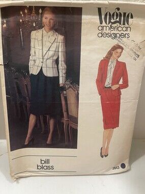 Vogue Bill Blass Uncut Pattern 2643 Women's Skirt Suit American Designer Szs. 14